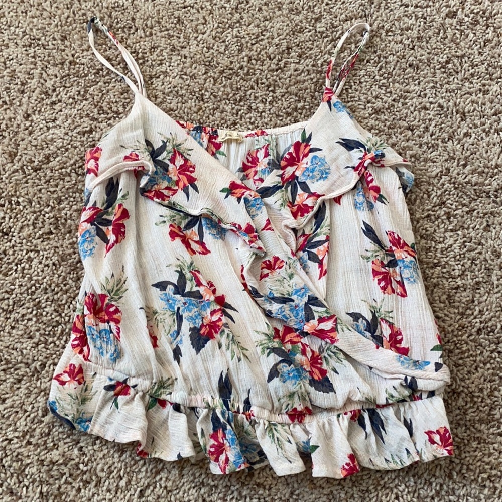 Hollister Floral Crop Surplice Tank Top